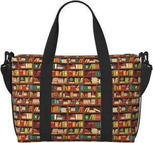 Library Vintage Bookshelf Print Travel Duffle Bag For Women Men Weekender Overnight Bag Gym Bag For Women, Carry On Airport Bag, Travel Tote Bag With Strap For Gym Travel Business Trips