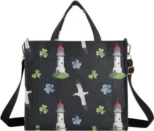 Lighthouse & Clovers Pattern Crossbody Bag Women Corduroy Tote Bags Casual Shoulder Handbag Hobo Messenger Bag, S