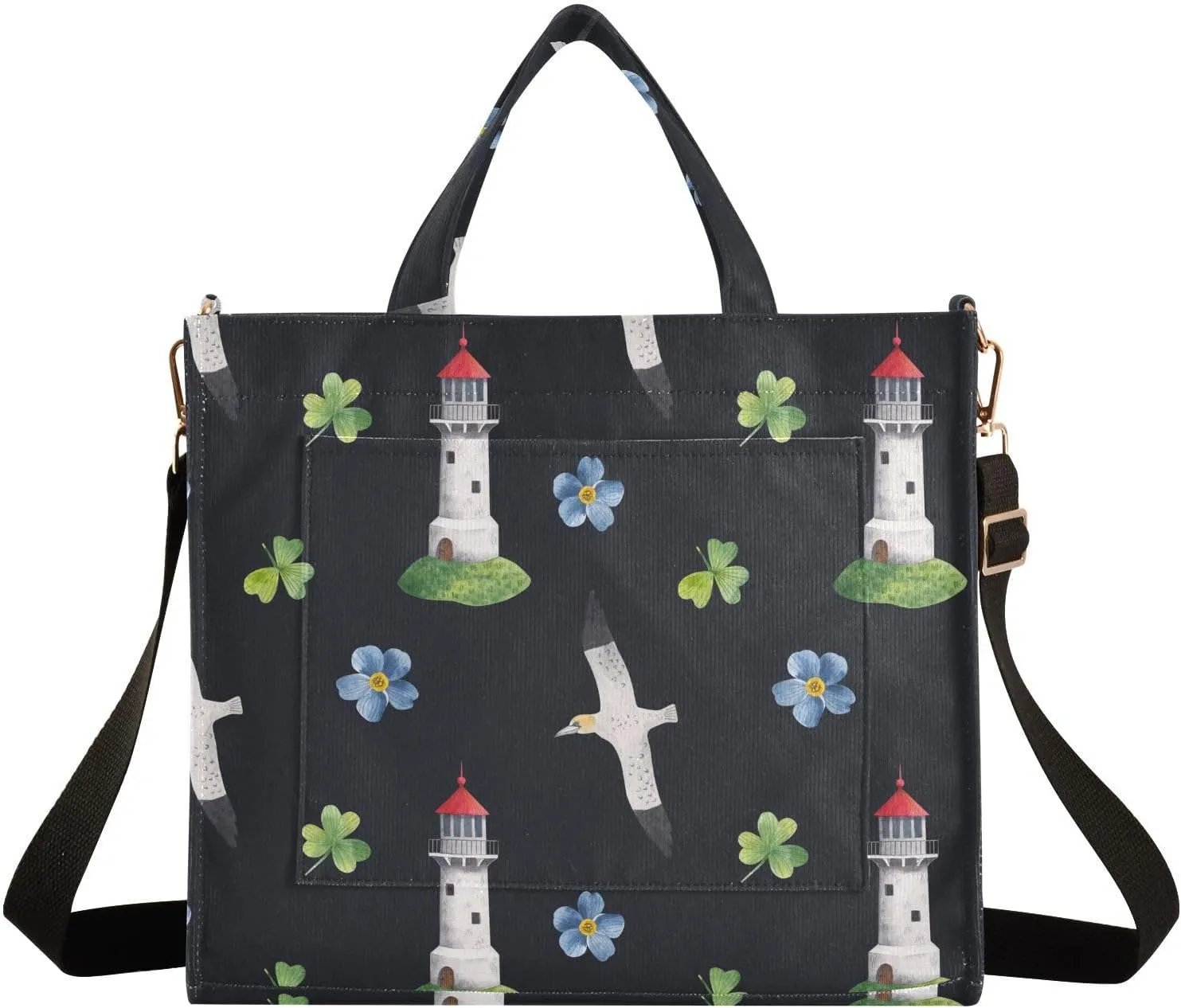 Lighthouse & Clovers Pattern Crossbody Bag Women Corduroy Tote Bags Casual Shoulder Handbag Hobo Messenger Bag, S