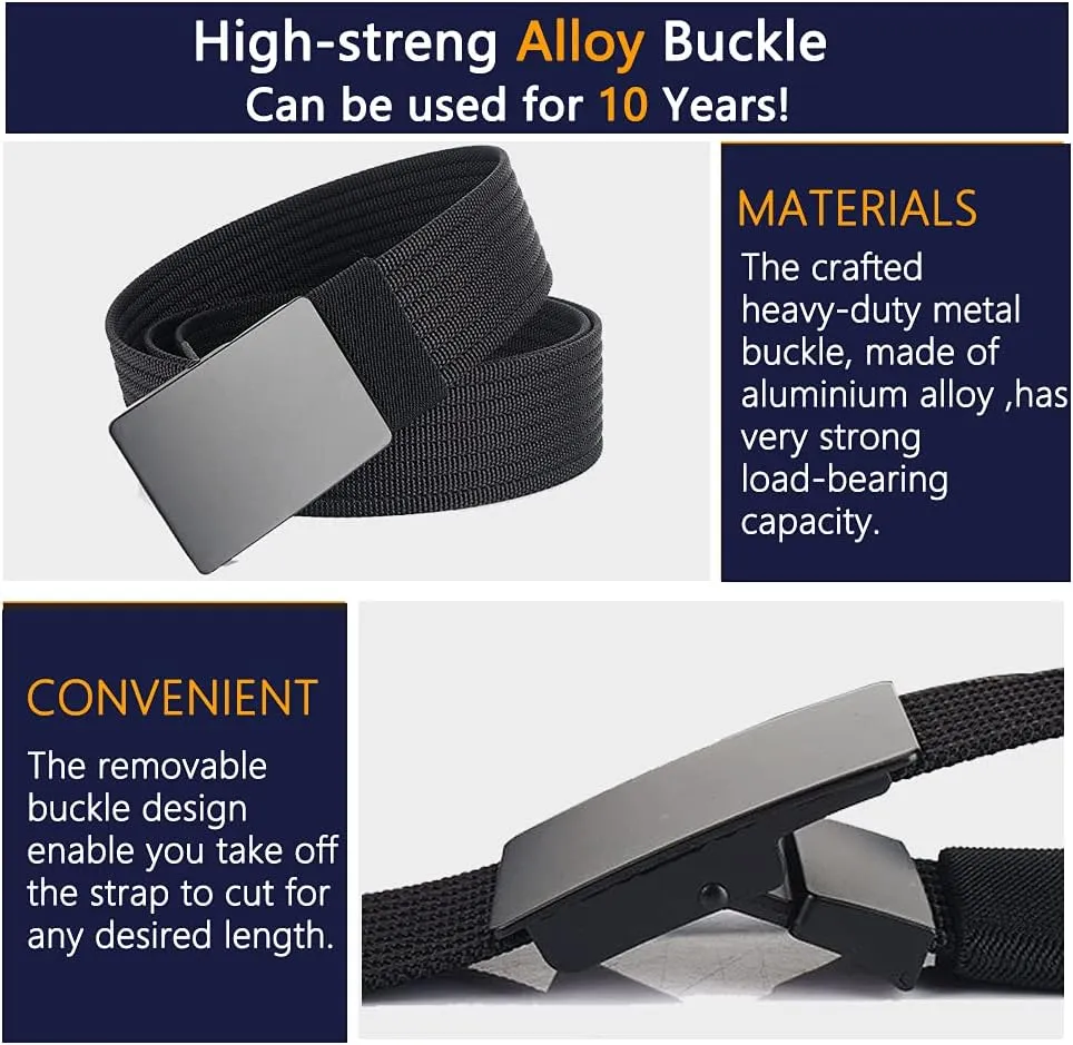 LionVII Men Nylon Web Belts - Metal Buckle, Fully Adjustable Belt Strap for Work, Easy Trim to Fit 28-49" Waist