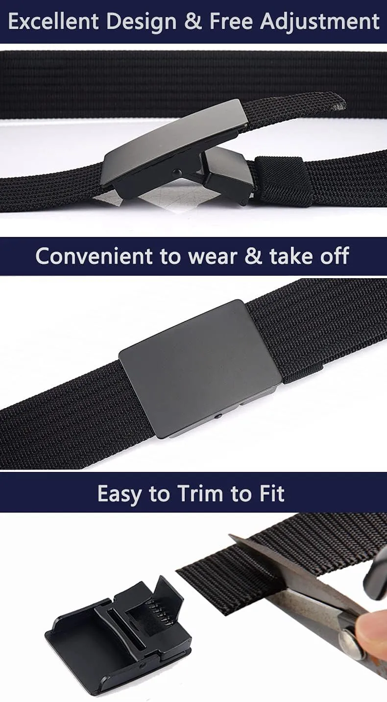 LionVII Men Nylon Web Belts - Metal Buckle, Fully Adjustable Belt Strap for Work, Easy Trim to Fit 28-49" Waist