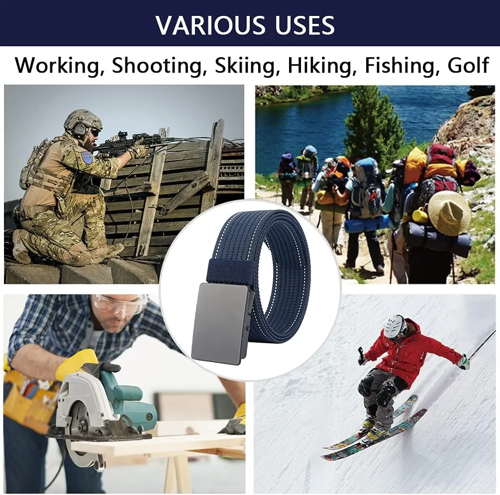 LionVII Men Nylon Web Belts - Metal Buckle, Fully Adjustable Belt Strap for Work, Easy Trim to Fit 28-49" Waist