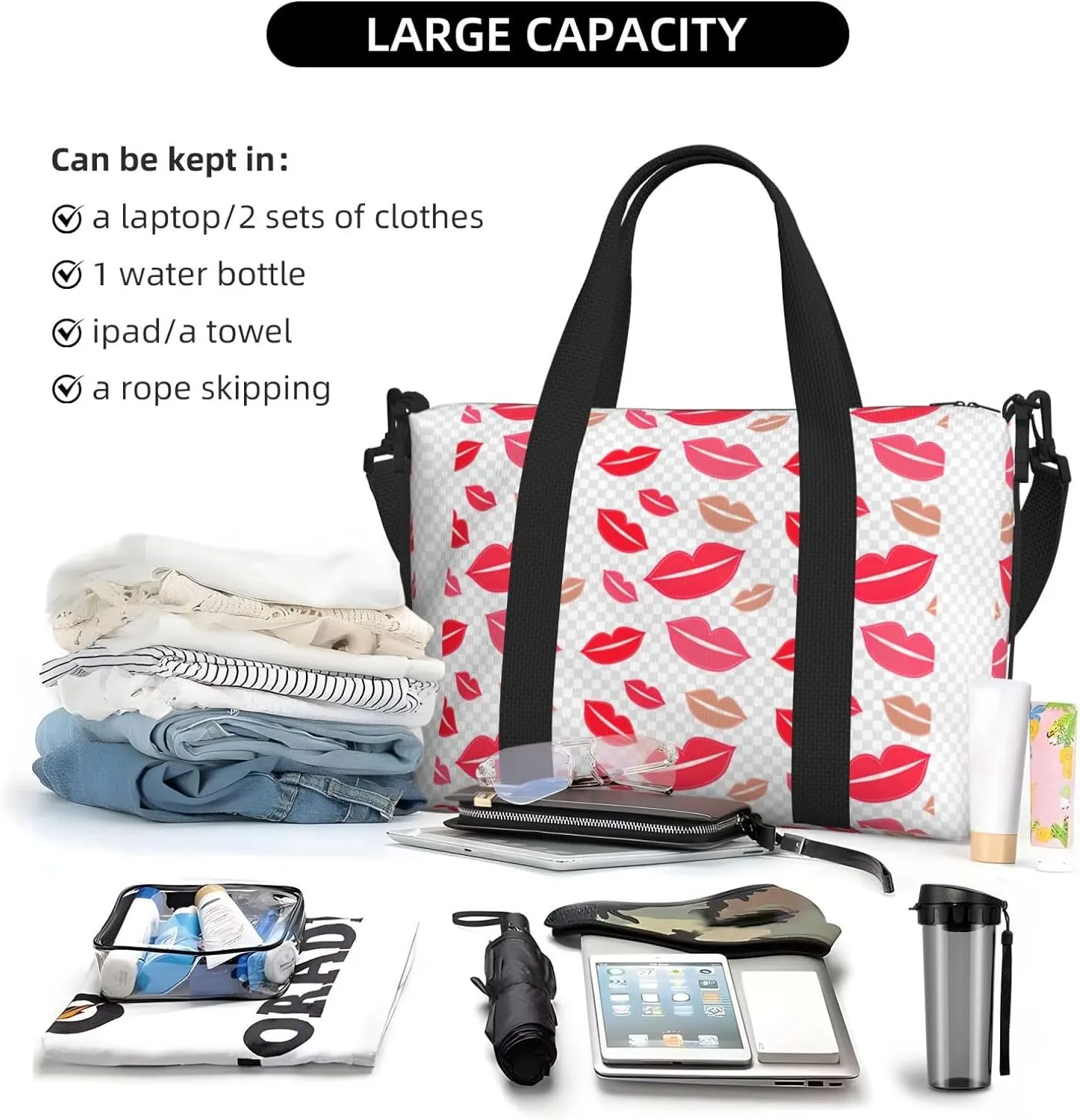Lips Travel Duffel Bag Carry On Tote Bags For Men,Weekender Overnight Bag,Sports Tote Gym Bag