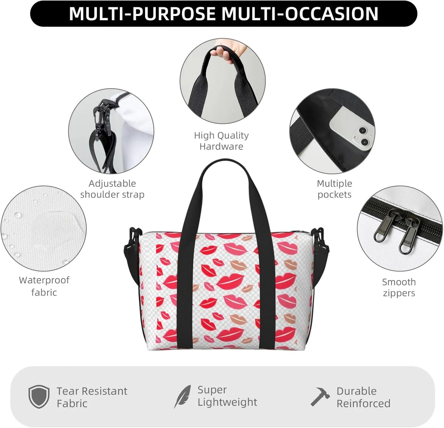Lips Travel Duffel Bag Carry On Tote Bags For Men,Weekender Overnight Bag,Sports Tote Gym Bag