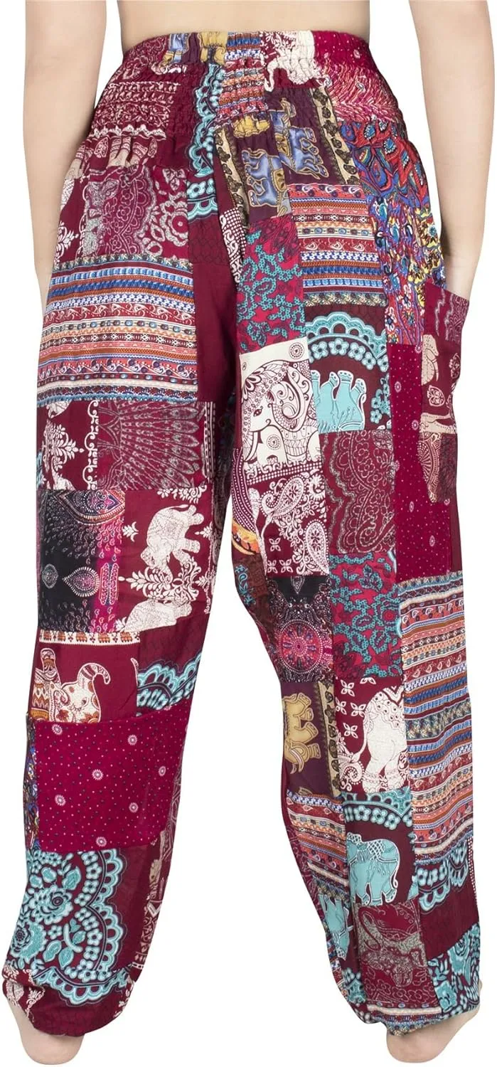 LOFBAZ Harem Pants for Women Patchwork Yoga Boho Palazzo Maternity PJ Clothing
