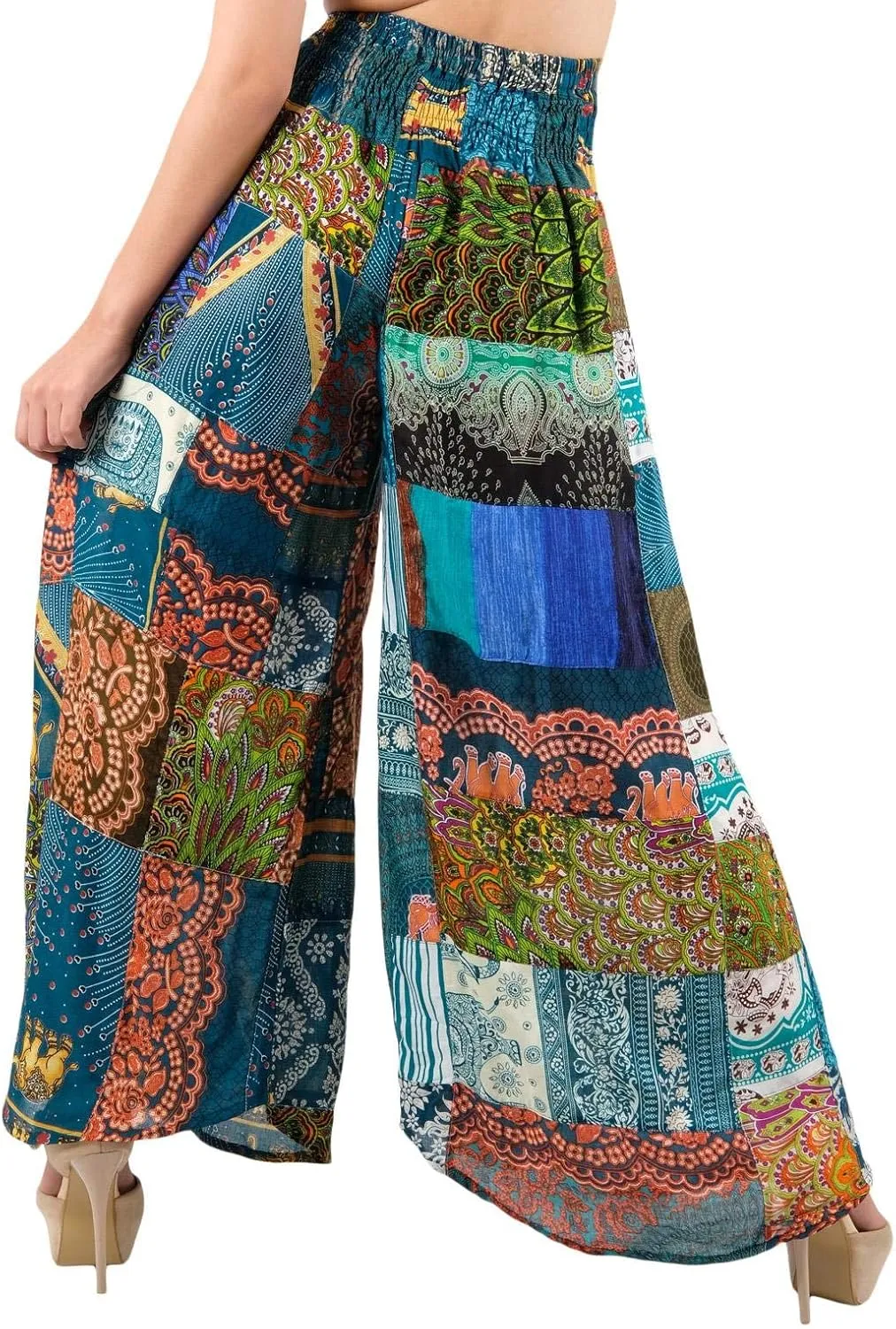 LOFBAZ Women's Patchwork Wide Leg Palazzo Pants Yoga Hippie Harem Trousers
