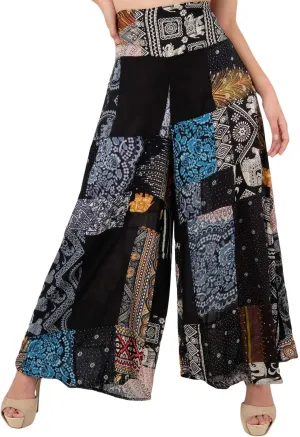 LOFBAZ Women's Patchwork Wide Leg Palazzo Pants Yoga Hippie Harem Trousers