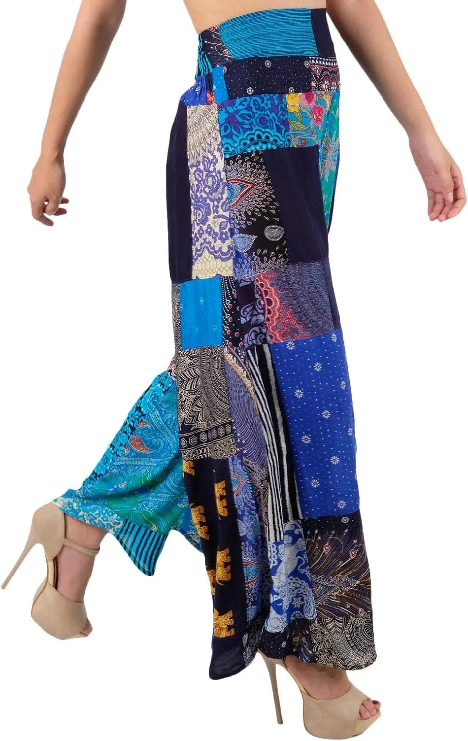 LOFBAZ Women's Patchwork Wide Leg Palazzo Pants Yoga Hippie Harem Trousers