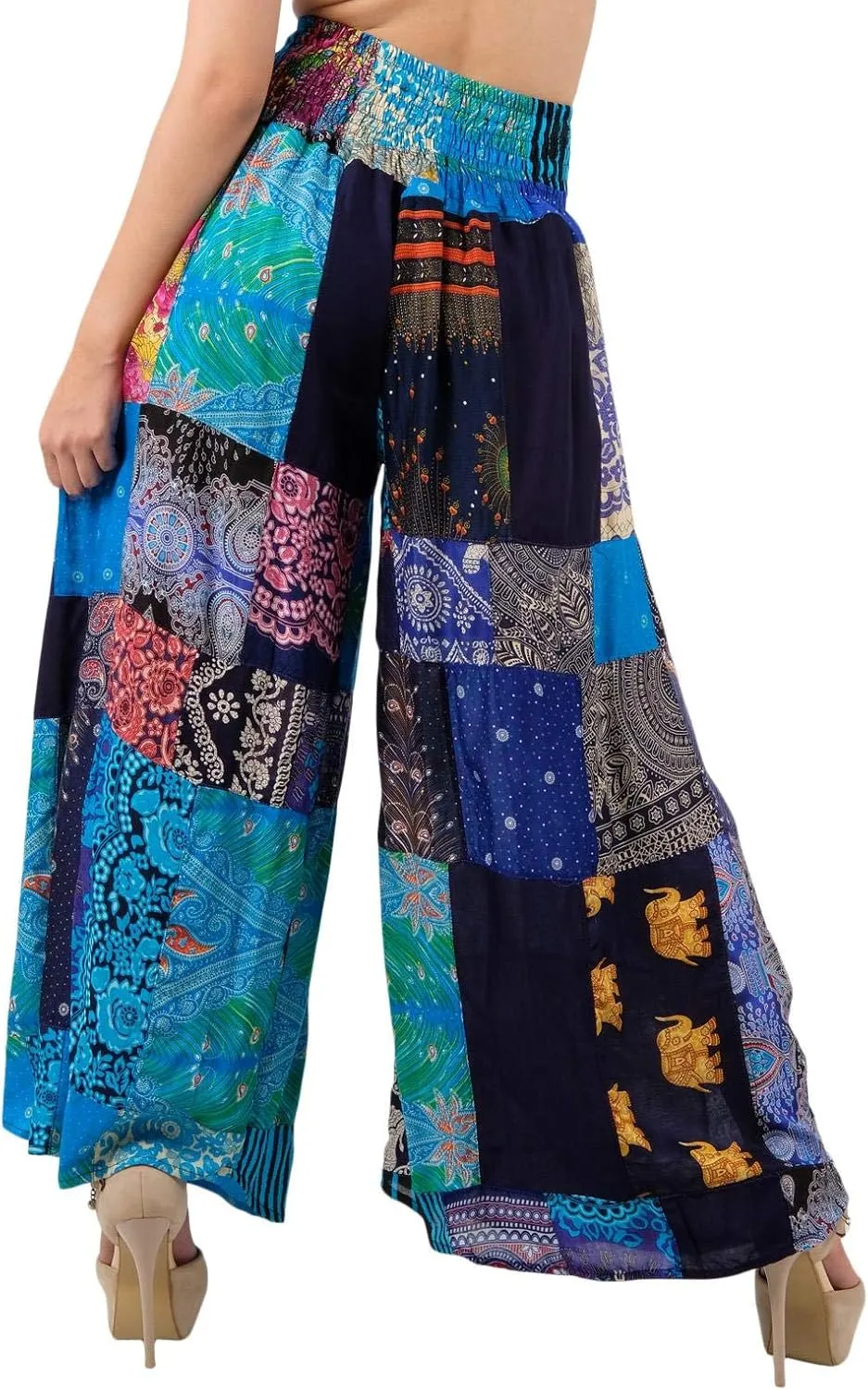 LOFBAZ Women's Patchwork Wide Leg Palazzo Pants Yoga Hippie Harem Trousers
