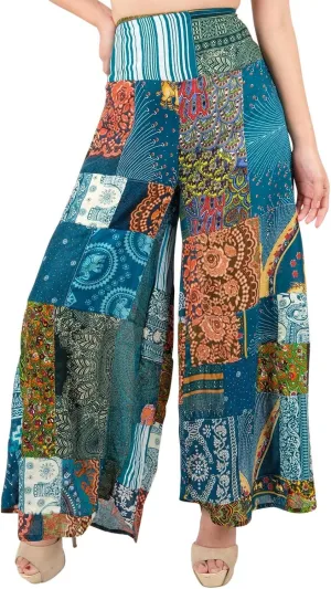 LOFBAZ Women's Patchwork Wide Leg Palazzo Pants Yoga Hippie Harem Trousers