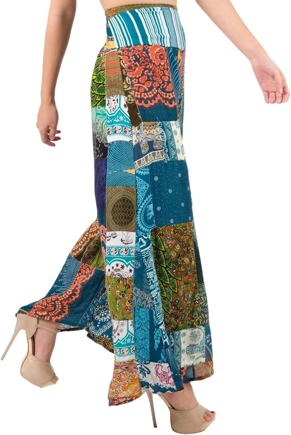 LOFBAZ Women's Patchwork Wide Leg Palazzo Pants Yoga Hippie Harem Trousers