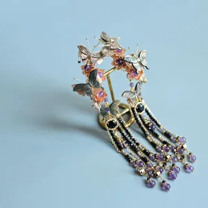 Long Tassels Hair Clip: Dark Butterfly