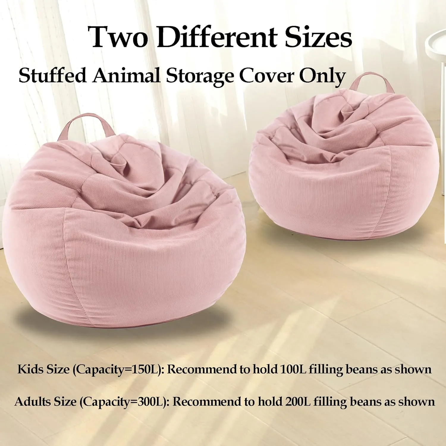LPMOERA Stuffed Animal Storage Bean Bag Chair Cover (No Filler) for Kids and Adults.Pets Dogs/Cats Lazy Beds.Soft Stuffable Bean Bag for Organizing Children Plush Toys or Memory Foam Cream White S
