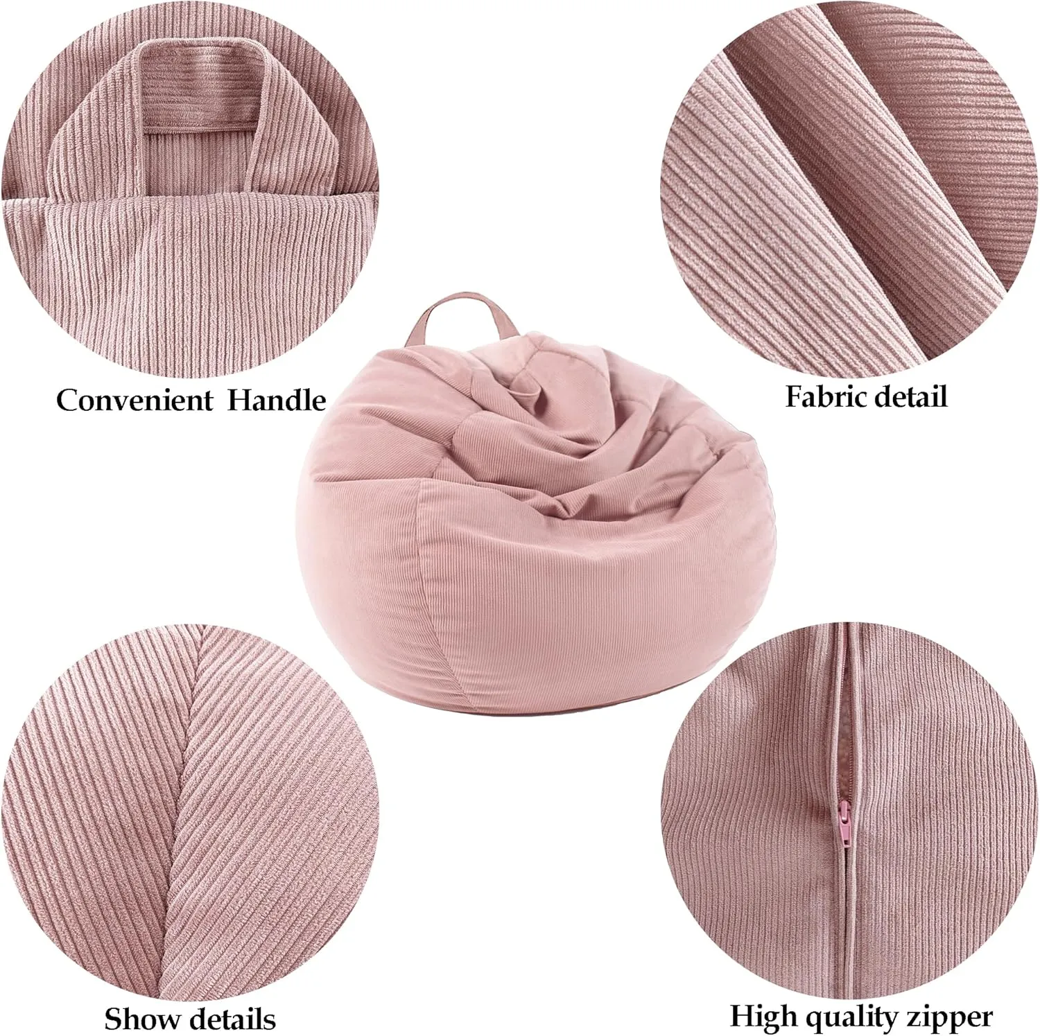 LPMOERA Stuffed Animal Storage Bean Bag Chair Cover (No Filler) for Kids and Adults.Pets Dogs/Cats Lazy Beds.Soft Stuffable Bean Bag for Organizing Children Plush Toys or Memory Foam Cream White S