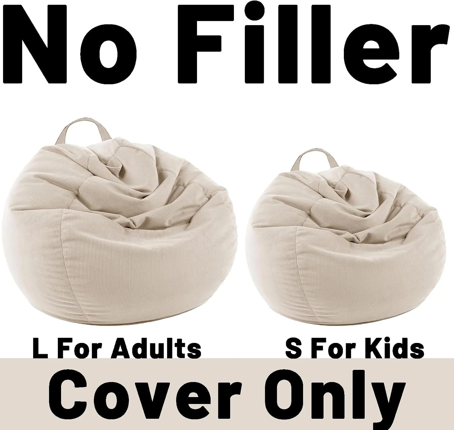 LPMOERA Stuffed Animal Storage Bean Bag Chair Cover (No Filler) for Kids and Adults.Pets Dogs/Cats Lazy Beds.Soft Stuffable Bean Bag for Organizing Children Plush Toys or Memory Foam Cream White S