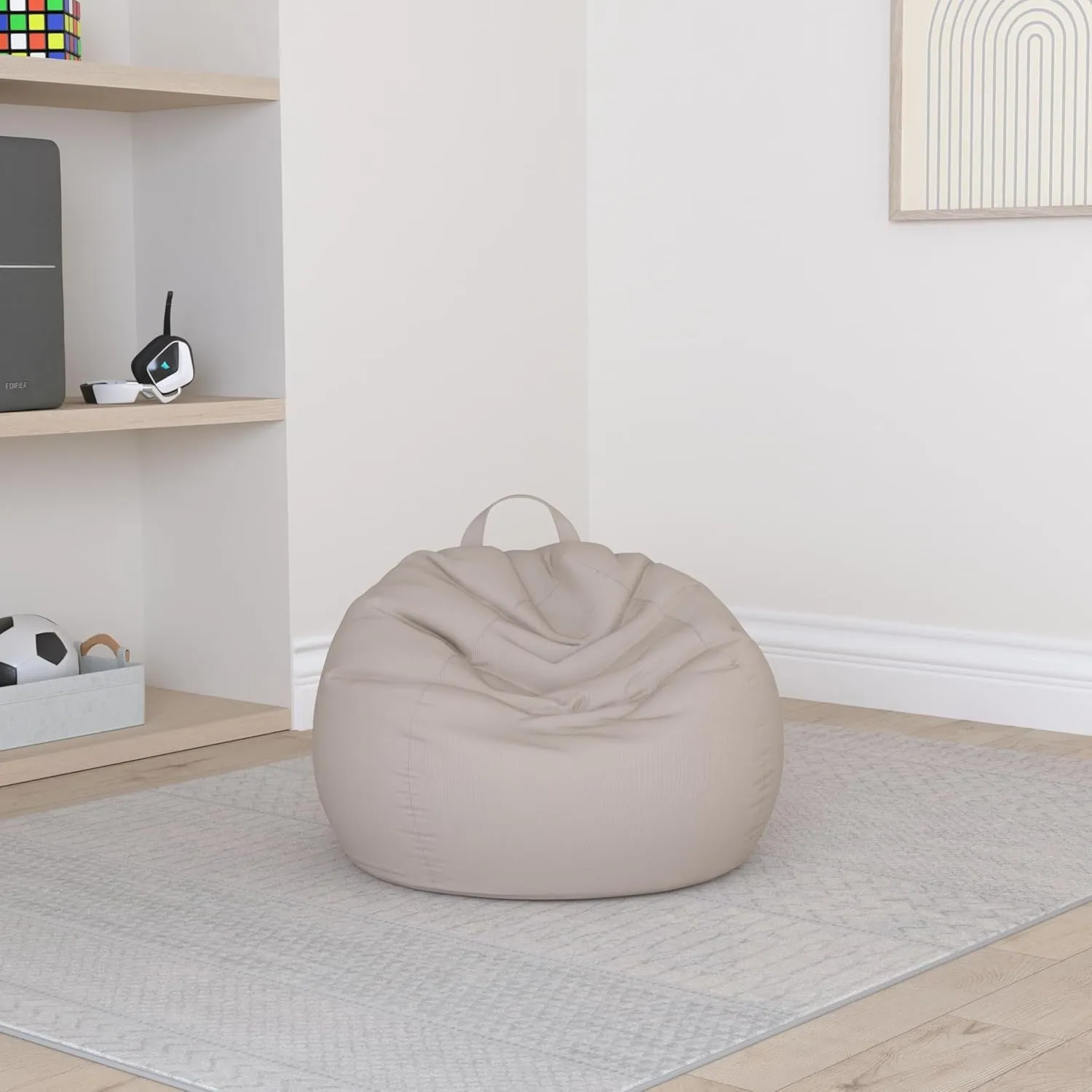 LPMOERA Stuffed Animal Storage Bean Bag Chair Cover (No Filler) for Kids and Adults.Pets Dogs/Cats Lazy Beds.Soft Stuffable Bean Bag for Organizing Children Plush Toys or Memory Foam Cream White S