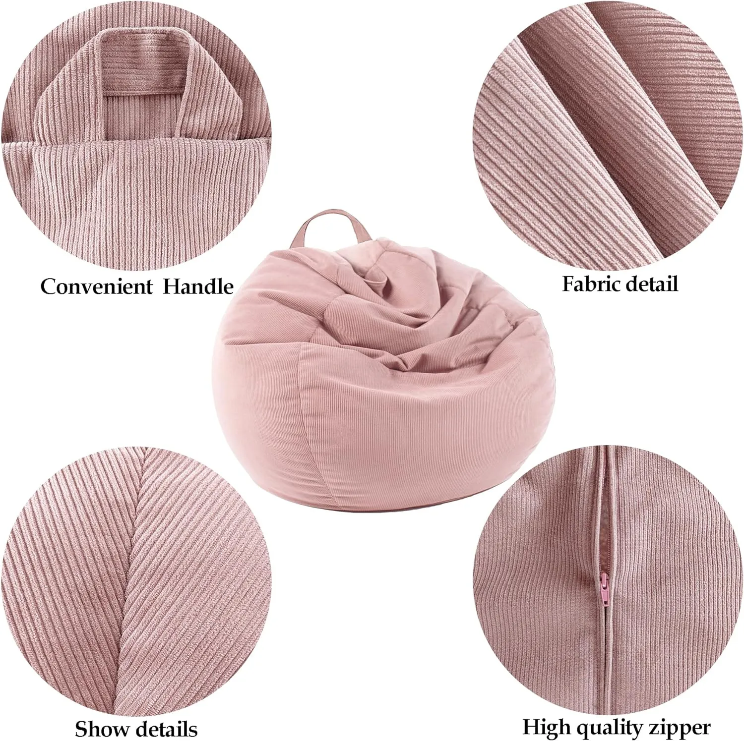 LPMOERA Stuffed Animal Storage Bean Bag Chair Cover (No Filler) for Kids and Adults.Soft Stuffable Bean Bag for Organizing Children Plush Toys or Memory Foam Caramel S for Kids