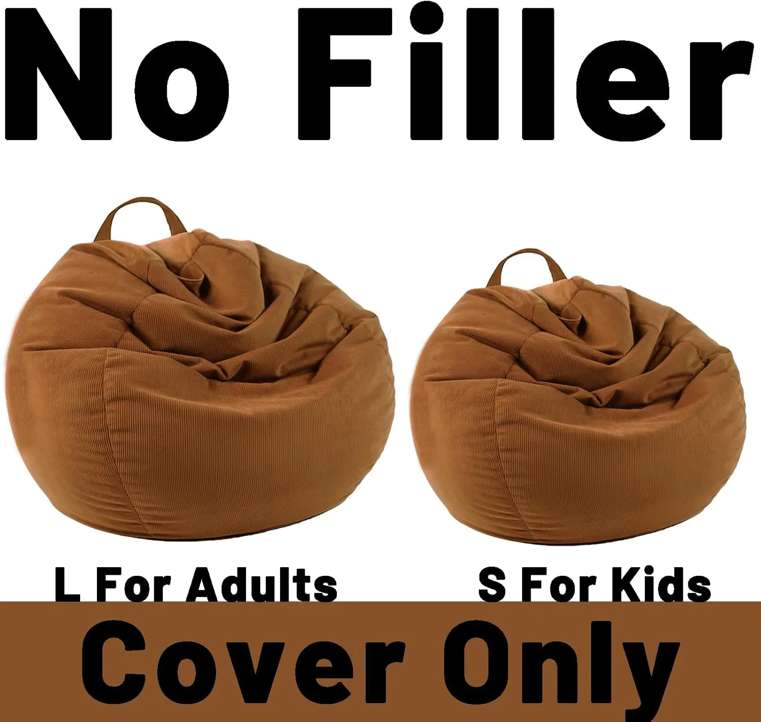 LPMOERA Stuffed Animal Storage Bean Bag Chair Cover (No Filler) for Kids and Adults.Soft Stuffable Bean Bag for Organizing Children Plush Toys or Memory Foam Caramel S for Kids