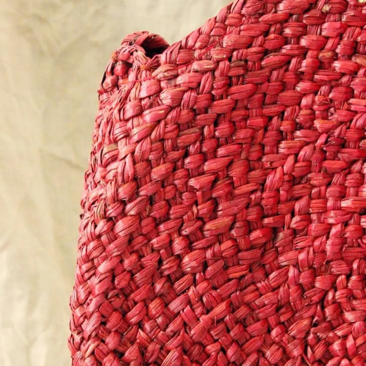 Luna Round Straw Handbag-Red/Tassel