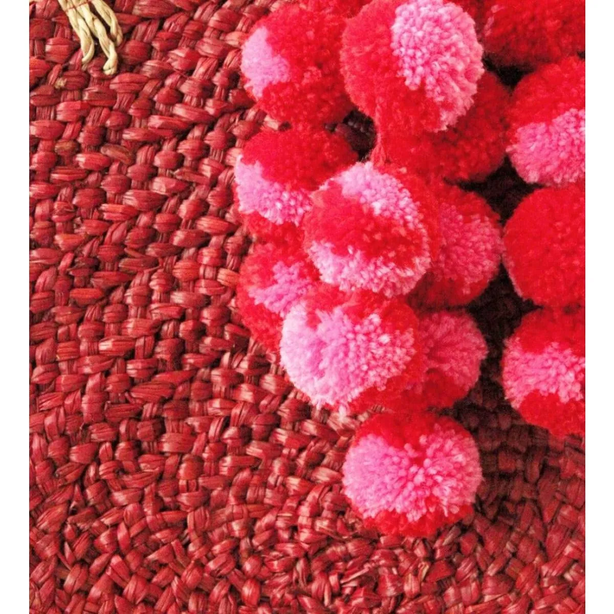 Luna Round Straw Handbag-Red/Tassel