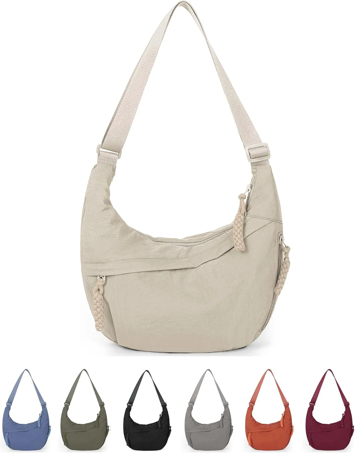 Lushandy Nylon Crescent Crossbody Luna Bag for Women - Moon Shoulder, Lightweight Sling, Casual Hobo Dumpling
