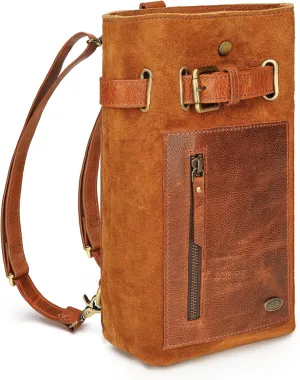 LUXEORIA Leather Backpack for Women, Minimalistic Suede Designer Mini Backpack, Handmade Vintage Style, Women's Casual Fashion Daypack, Retro - Camel Brown