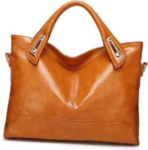 Luxury Waxed Leather Women's Bag Satchel Purse Smooth Lining Beige Purse for Women Crossbody Handbag