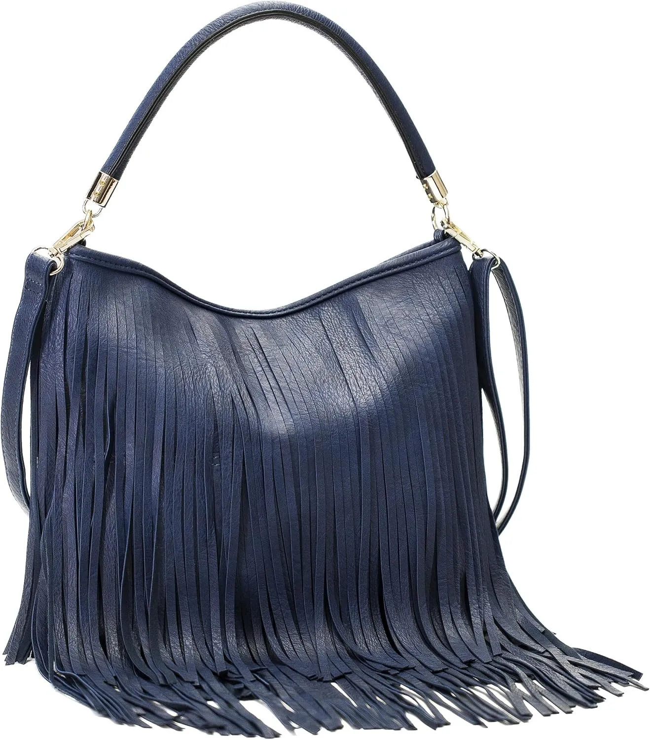Mabel London Womens Tassel Handbag - Fringe Design Bag - Soft Stylish & Trendy Top Handle Shoulder Bag (D1 - Navy)