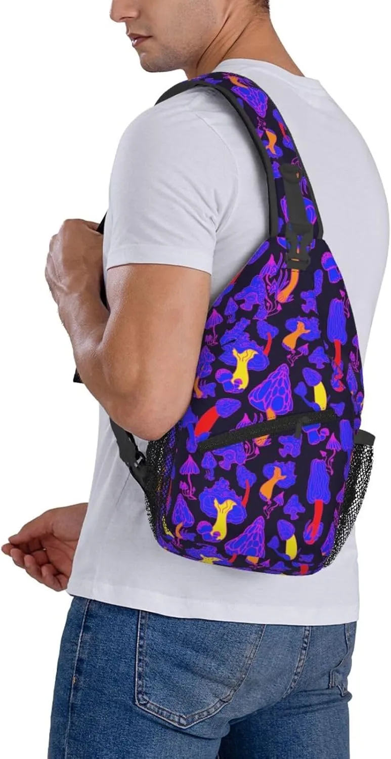 Magic Mushrooms Chest Sling Bag Crossbody Shoulder Backpack Bag Gym Cycling Daypack Travel Hiking Cross Bag