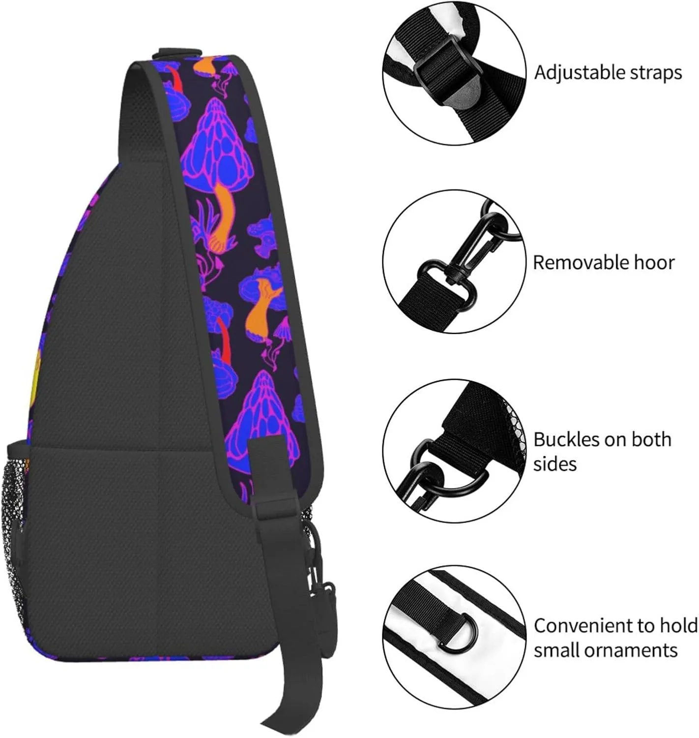Magic Mushrooms Chest Sling Bag Crossbody Shoulder Backpack Bag Gym Cycling Daypack Travel Hiking Cross Bag