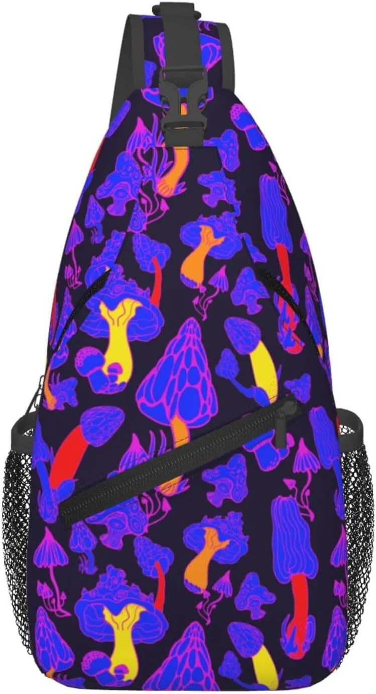 Magic Mushrooms Chest Sling Bag Crossbody Shoulder Backpack Bag Gym Cycling Daypack Travel Hiking Cross Bag