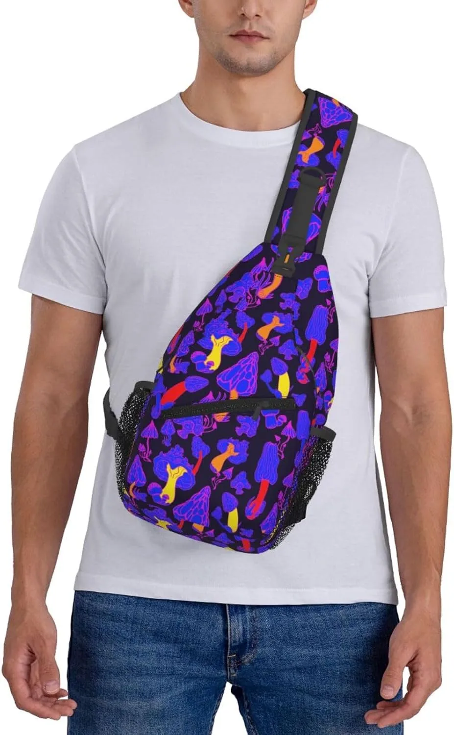 Magic Mushrooms Chest Sling Bag Crossbody Shoulder Backpack Bag Gym Cycling Daypack Travel Hiking Cross Bag