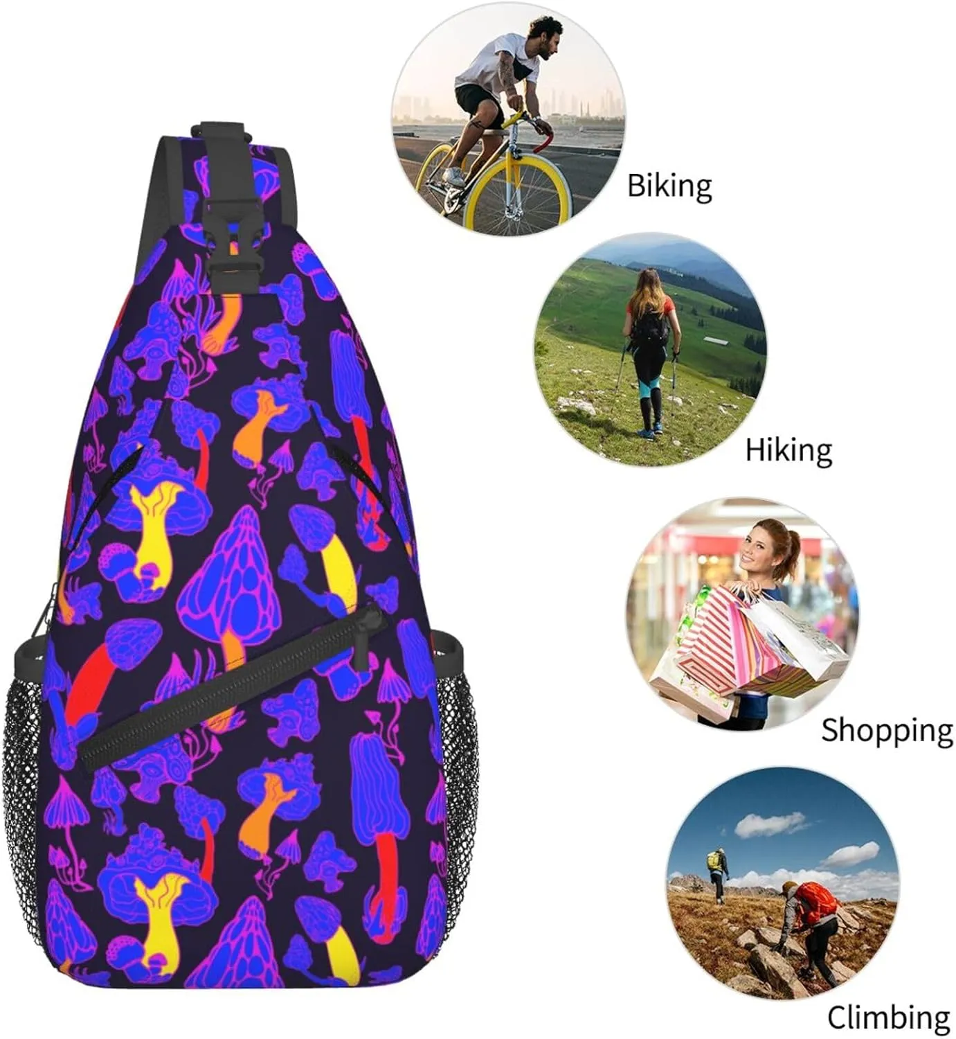 Magic Mushrooms Chest Sling Bag Crossbody Shoulder Backpack Bag Gym Cycling Daypack Travel Hiking Cross Bag