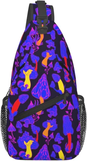 Magic Mushrooms Chest Sling Bag Crossbody Shoulder Backpack Bag Gym Cycling Daypack Travel Hiking Cross Bag