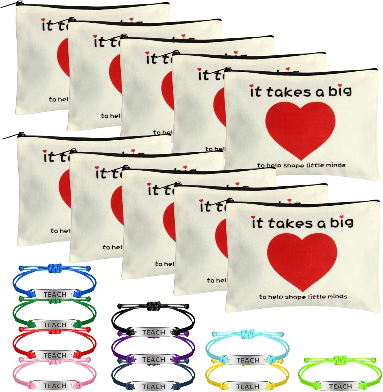 MAIAGO 20PCS Teacher Appreciation Gifts, 10PCS Makeup Pouch Cosmetic Bag and 10PCS Teach Blessing Card Bracelets for Thanksgiving Christmas Holiday Teacher Appreciation Gift Bulk