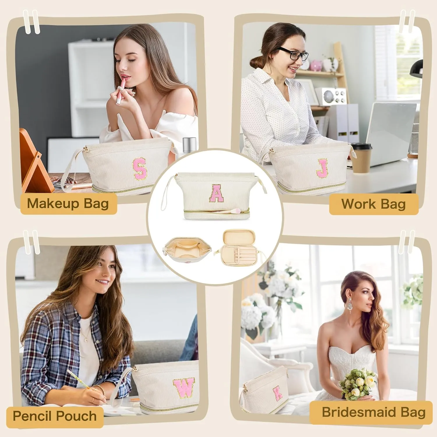 Makeup Bag for Girls Gift, Personalized Graduation Gifts Initial Women Makeup Bag for Travel, Teacher Appreciation Gifts Preppy Make up Bag Cosmetic Bag 18th Birthday Gifts for Teen Girl Trendy - A