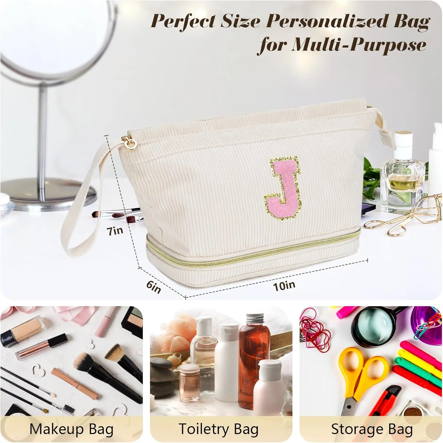 Makeup Bag for Girls Gift, Personalized Graduation Gifts Initial Women Makeup Bag for Travel, Teacher Appreciation Gifts Preppy Make up Bag Cosmetic Bag 18th Birthday Gifts for Teen Girl Trendy - A