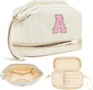 Makeup Bag for Girls Gift, Personalized Graduation Gifts Initial Women Makeup Bag for Travel, Teacher Appreciation Gifts Preppy Make up Bag Cosmetic Bag 18th Birthday Gifts for Teen Girl Trendy - A