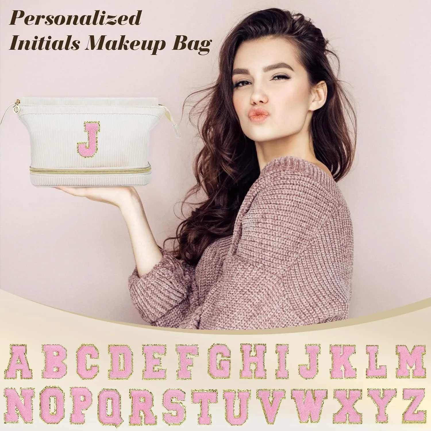 Makeup Bag for Girls Gift, Personalized Graduation Gifts Initial Women Makeup Bag for Travel, Teacher Appreciation Gifts Preppy Make up Bag Cosmetic Bag 18th Birthday Gifts for Teen Girl Trendy - A
