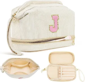 Makeup Bag for Girls Gift, Personalized Graduation Gifts Initial Women Makeup Bag for Travel, Teacher Appreciation Gifts Preppy Make up Bag Cosmetic Bag 18th Birthday Gifts for Teen Girl Trendy - J