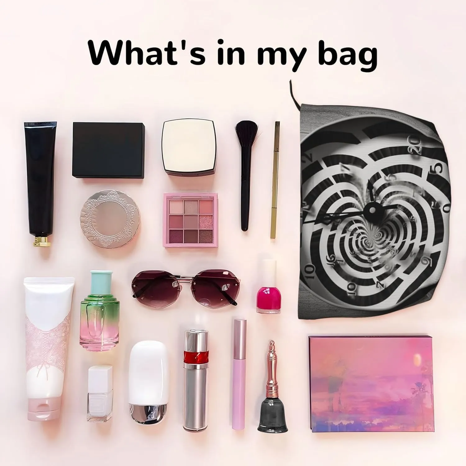 Makeup Bag for Women Twisted Clock Cosmetic Bag Large Capacity Portable Makeup Organizer Bags Corduroy Travel Toiletry Bag Cute Aesthetic Zipper Makeup Pouch