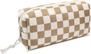 Makeup Bag Pouch Corduroy Cosmetic Bag, Travel Makeup Bag, Travel Toiletry Bag Organizer Cute Makeup Brushes Storage Bag for Women (Checkerboard)