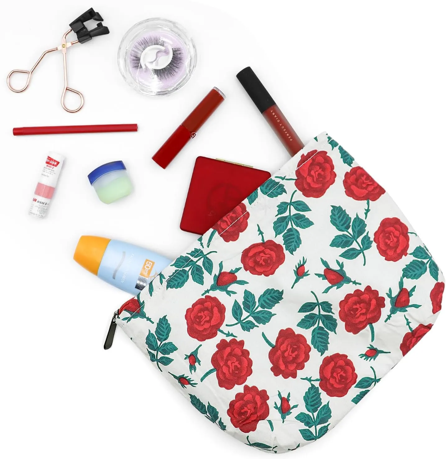 Makeup bag, Rose Flower Cosmetic Bags for Women Girls, Large Capacity Corduroy Makeup Bag, Aesthetic makeup bag, Cosmetic Organizer Bag Zipper Pouch