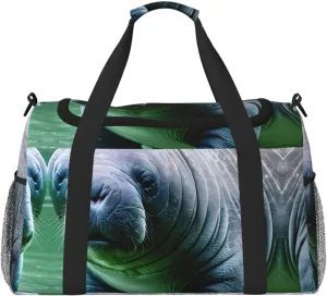 Manatee Animals Calf Travel Duffel Bag With Zippers And Handles, Big Foldable Duffle Bag For Family Vacations