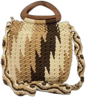 Maresse Handcrafted Crochet Bag with Wooden Handle | Trendy Macrame Purse | Handmade Tote | Stylish Knitting and Weaving Handbag | Unique Bohemian Fashion Statement, Brown