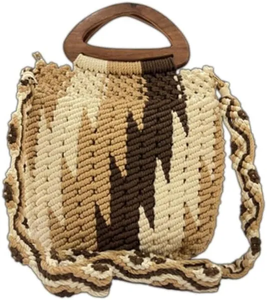 Maresse Handcrafted Crochet Bag with Wooden Handle | Trendy Macrame Purse | Handmade Tote | Stylish Knitting and Weaving Handbag | Unique Bohemian Fashion Statement, Brown