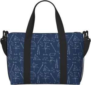 Math Print Blue Ruler Travel Duffle Bag For Women Men Weekender Overnight Bag Gym Bag For Women, Carry On Airport Bag, Travel Tote Bag With Strap For Gym Travel Business Trips