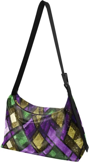 MCHIVER Backdrop Mardi Gras Hobo Shoulder Bag for Women Men PU Leather Crossbody Bag Slouchy Tote Handbags for Travel Work