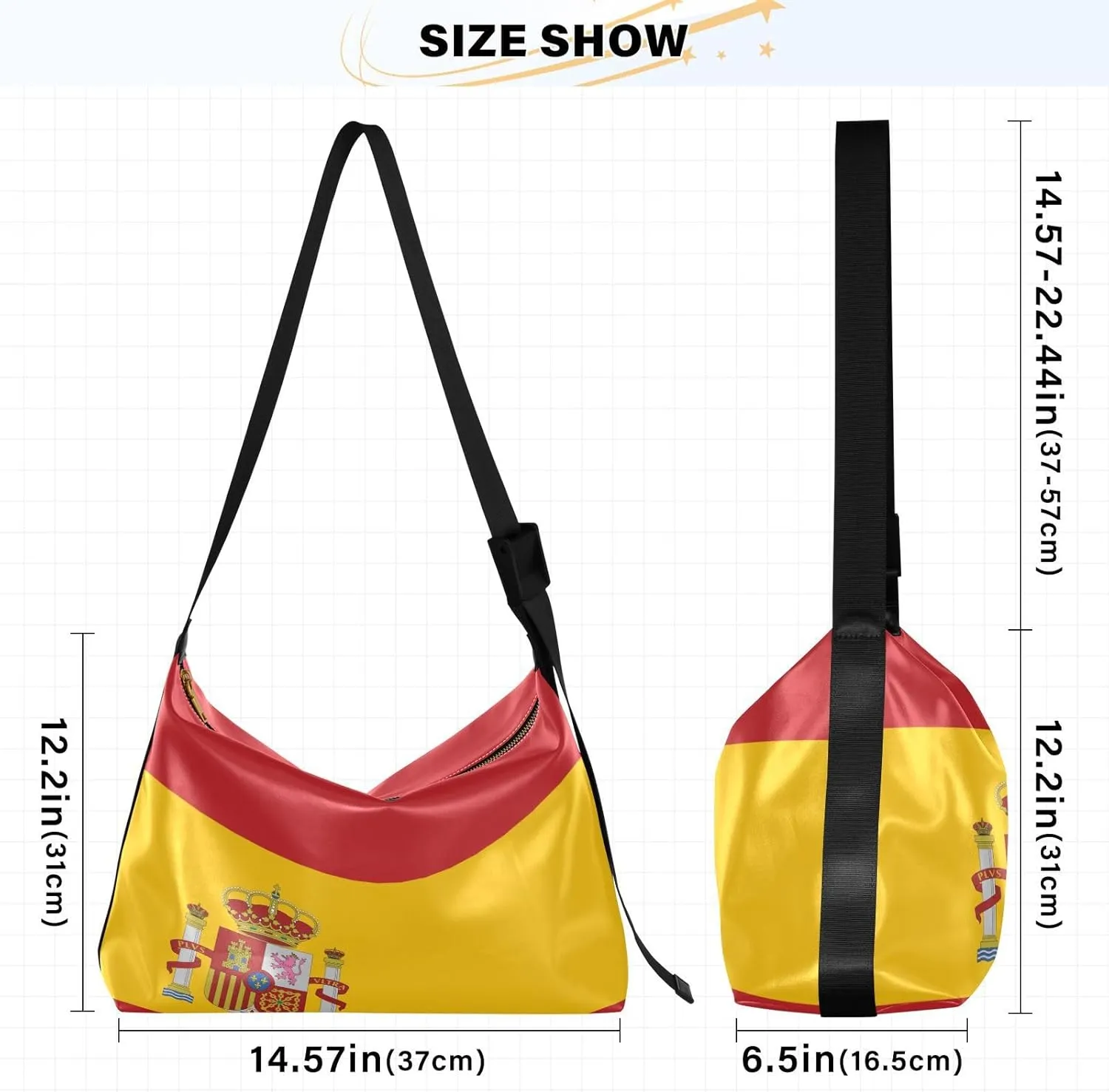 MCHIVER Flag Hobo Shoulder Bag for Women Men PU Leather Crossbody Bag Slouchy Tote Handbags for Working Shopping Traveling