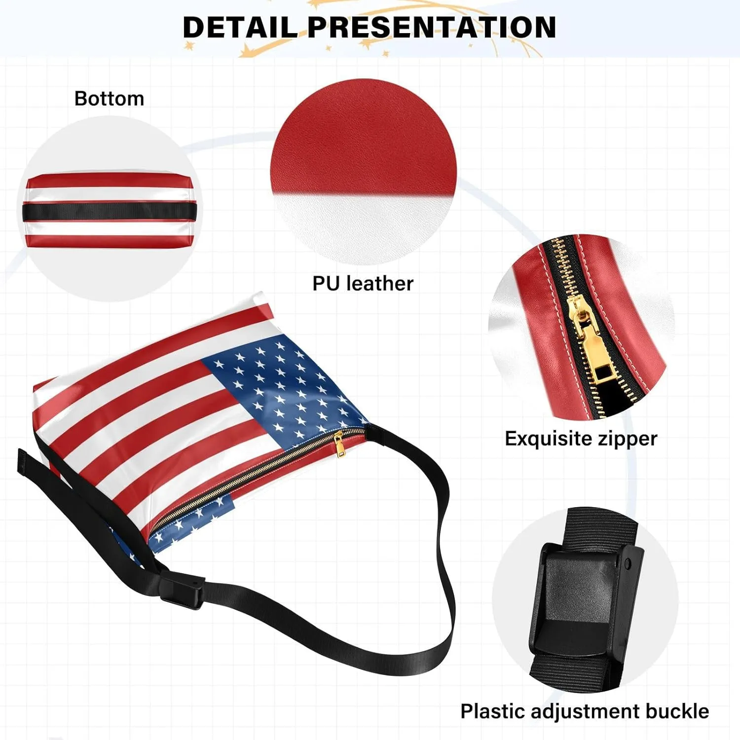 MCHIVER Flag Hobo Shoulder Bag for Women Men PU Leather Crossbody Bag Slouchy Tote Handbags for Working Shopping Traveling